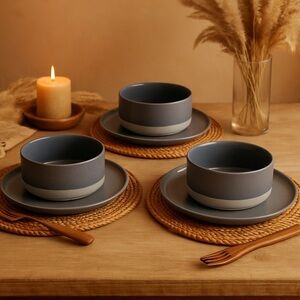 Our Place Speckled Grey Ceramic Bowls & Plates 3-Piece Set